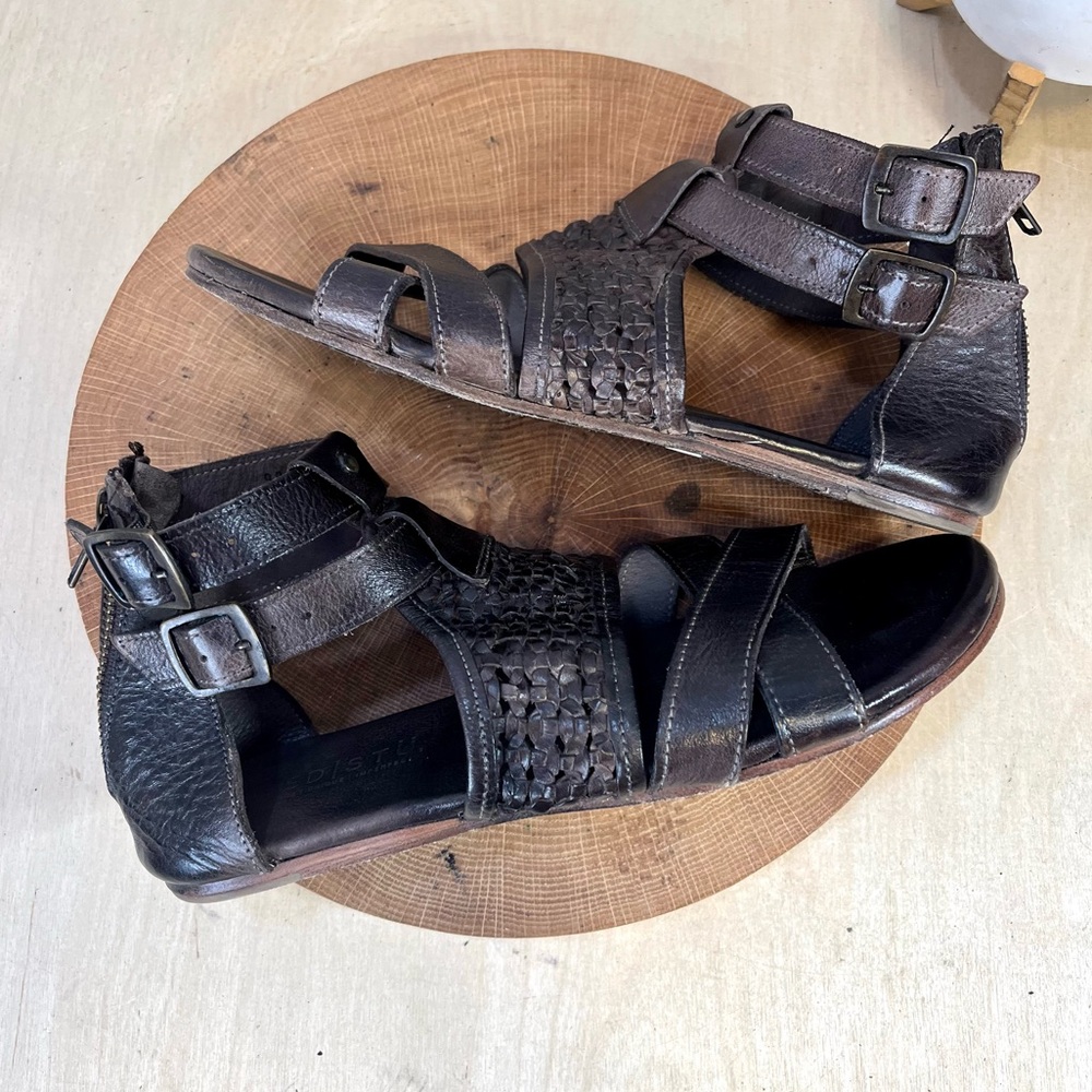 BED|STU Capriana Brown Woven Leather Double Ankle Strap Buckle Zip Sandal Size 9 - Picture 9 of 15